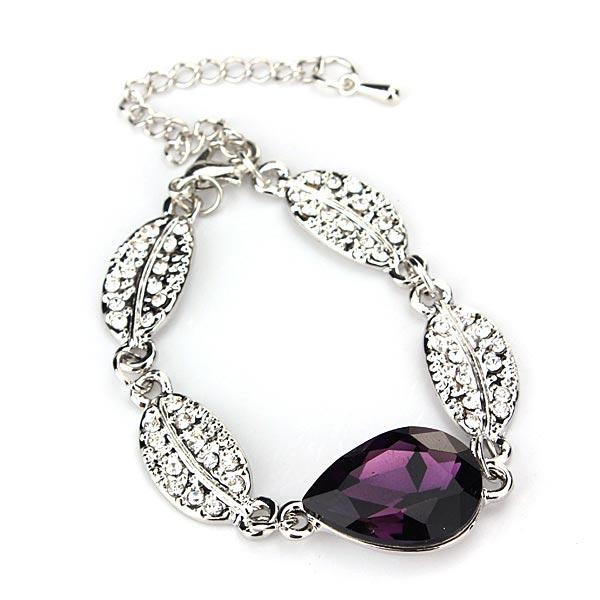 Teardrop Crystal Necklace Earrings Bracelet Jewelry Set Purple 3pcs