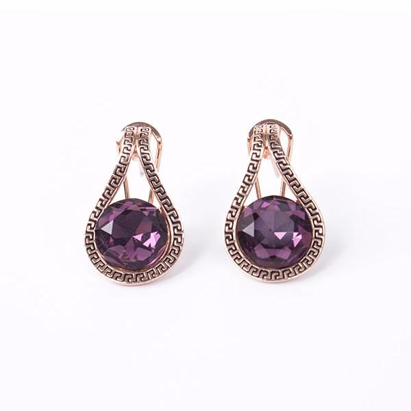 Rose Gold Carved Amethyst Necklace Earrings Jewelry Set