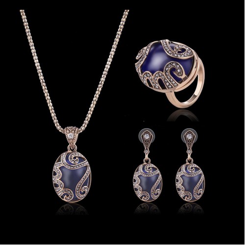 Turkey Series Sapphire Necklace Crystal Ring Earrings Gift Jewelry Set