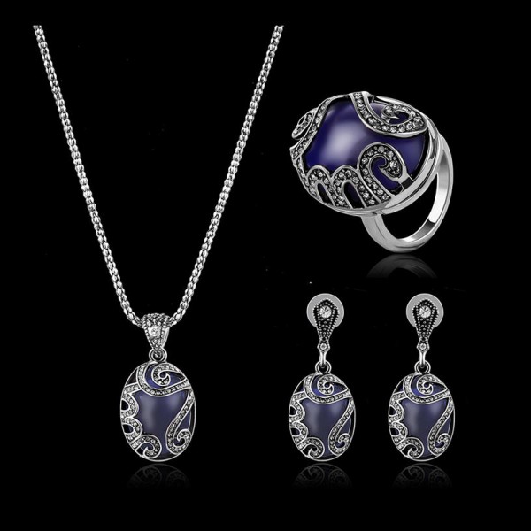 Turkey Series Sapphire Necklace Crystal Ring Earrings Gift Jewelry Set