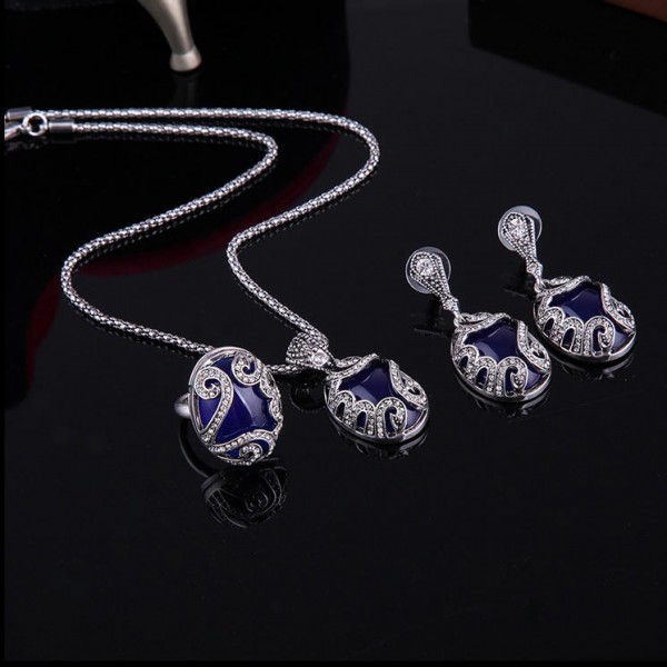 Turkey Series Sapphire Necklace Crystal Ring Earrings Gift Jewelry Set