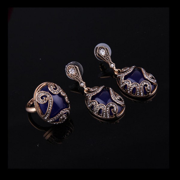 Turkey Series Sapphire Necklace Crystal Ring Earrings Gift Jewelry Set