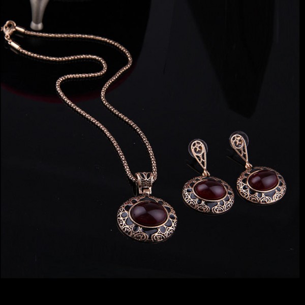 Turkey Series Red Rubellite Necklace Ring Retro Earrings Birthday Gift Jewelry Set