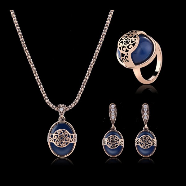 Turkey Series Necklace Blue Turquoise Ring Retro Earrings Gift Jewelry Set