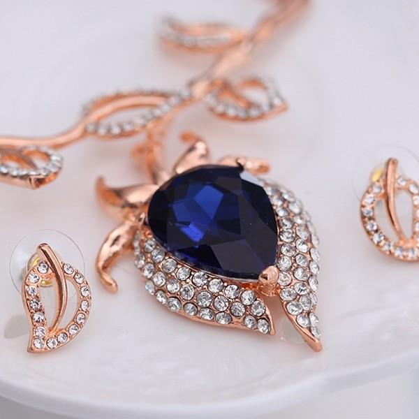 Sapphires Jewelry Set Alloy Leave Rhinestone Earrings Necklaces