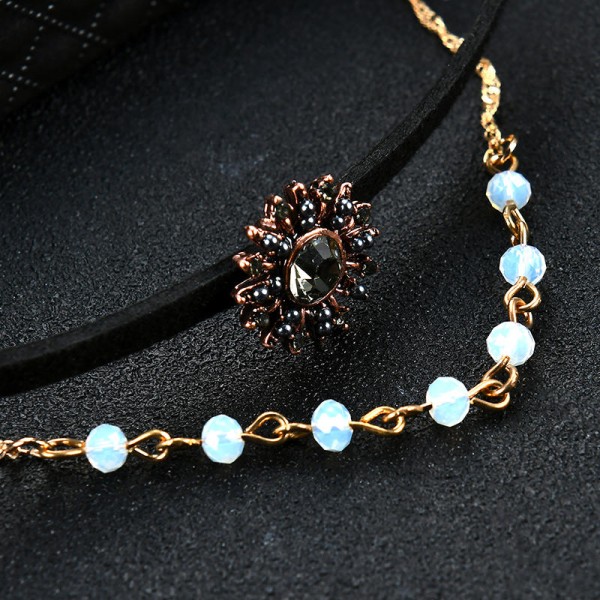 Punk Women Jewelry Set Double Layer Gold Chain Choker Piercing Black Rhinestone Sun Shape Earrings