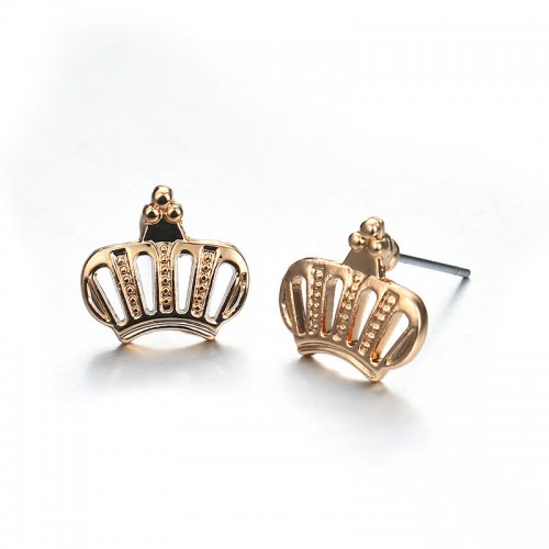 Punk Gold Crown Charm Double Layer Black Choker Fashion Crown Piercing Earrings for Women