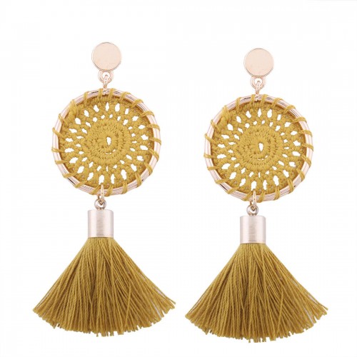 Women's Trendy Knitted Handmade Long Tassel Earrings Female Drop Dangle Earrings Jewelry