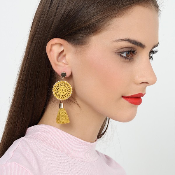 Women's Trendy Knitted Handmade Long Tassel Earrings Female Drop Dangle Earrings Jewelry