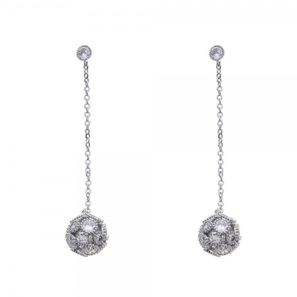 925 Sterling Silver Womens Earring Dazzling Zirconia Ball Drop Piercing Earrings for Women