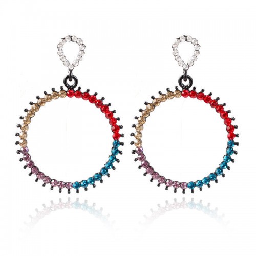 Women's Vintage Rhinestone Circle Earrings Colorful Pierced Fashion Earrings Jewelry