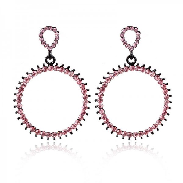 Women's Vintage Rhinestone Circle Earrings Colorful Pierced Fashion Earrings Jewelry