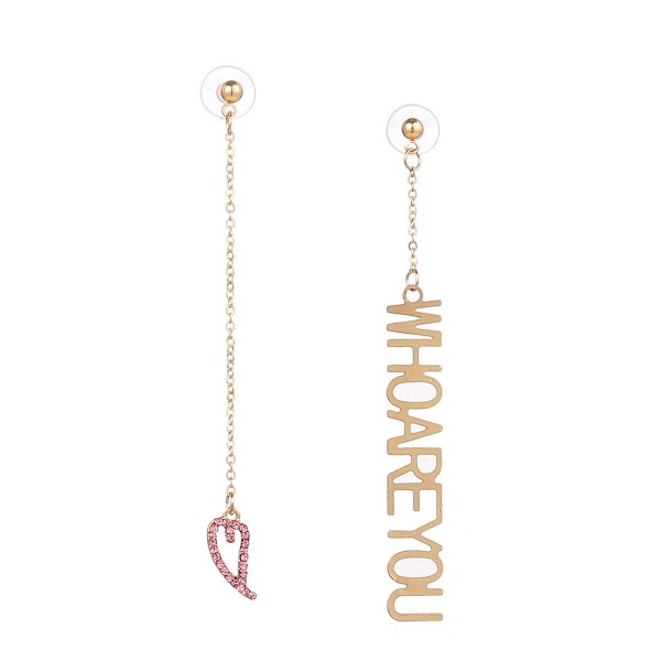 Fashion Gold Color Words Pendant Ear Drop Pink Rhinestone Heart Dangle Earrings Gift