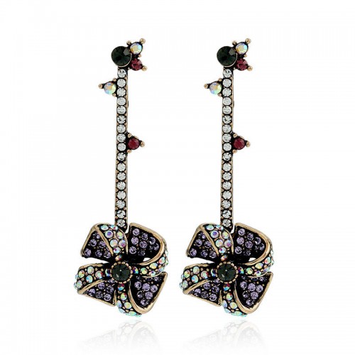 Vintage Windmill Full Rhinestones Stick Dangle Earrings Statement Bar Earring Jewelry for Women