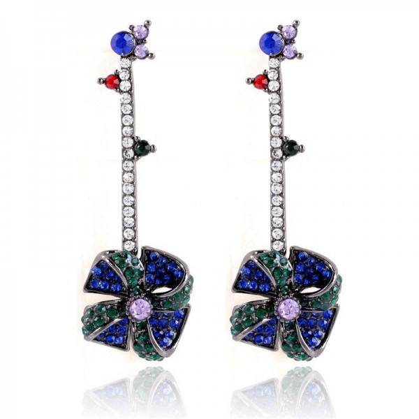 Vintage Windmill Full Rhinestones Stick Dangle Earrings Statement Bar Earring Jewelry for Women