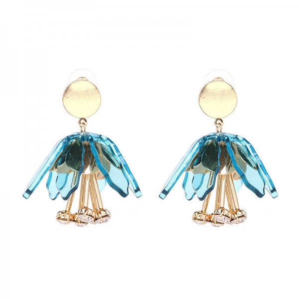 Statement Dangle Earring Rhinestone Flower Tassel Piercing Chandelier Ear Drop for Women