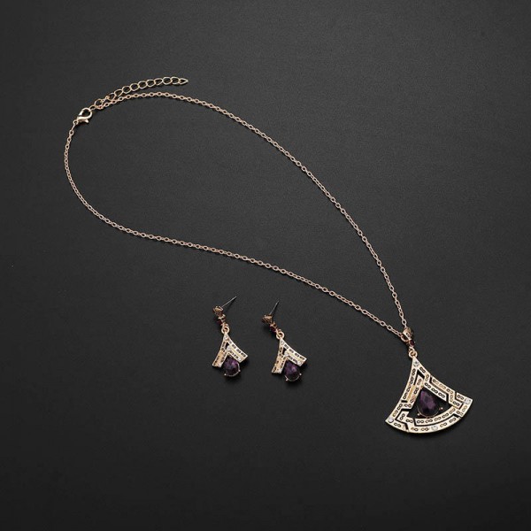 Luxury Purple Drop Geometric Jewelry Set Elegant Necklaces Earrings for Women