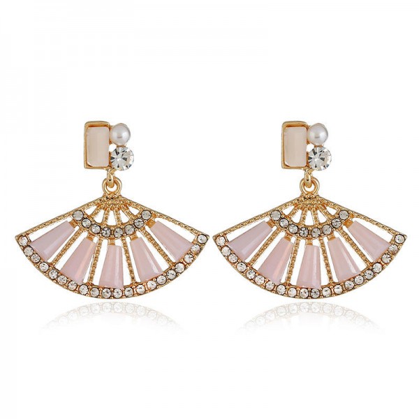 Fashion Fan Shape Crystal Drop Earring Elegant Rhinestones Dangle Earring Jewelry for Women