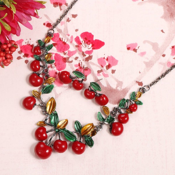 Sweet Red Cherry Earrings Necklace Jewelry Sets Tassel chandelier Earrings Gift for Women