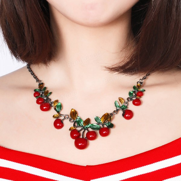 Sweet Red Cherry Earrings Necklace Jewelry Sets Tassel chandelier Earrings Gift for Women