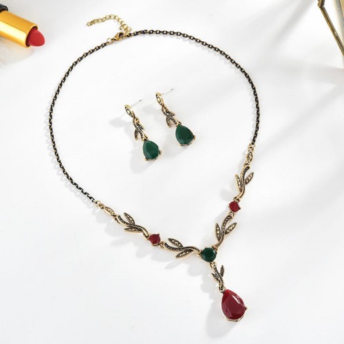 Sweet Plants Leaf Drop Pendant Necklace Earring Jewelry Set Fashion Women Wedding Accessories