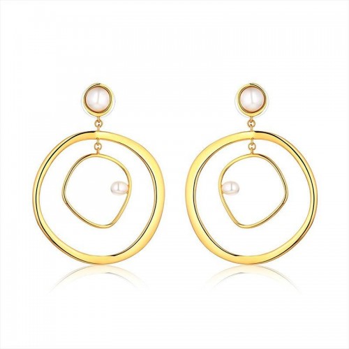 Trendy Pearl Geometric Round Shape Drop Earring Gold Plated Women Earrings