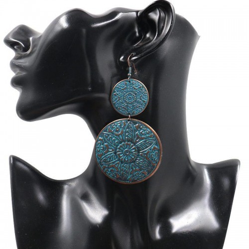 Retro Sculpture Double Round Drop Earring Noble Women Earrings