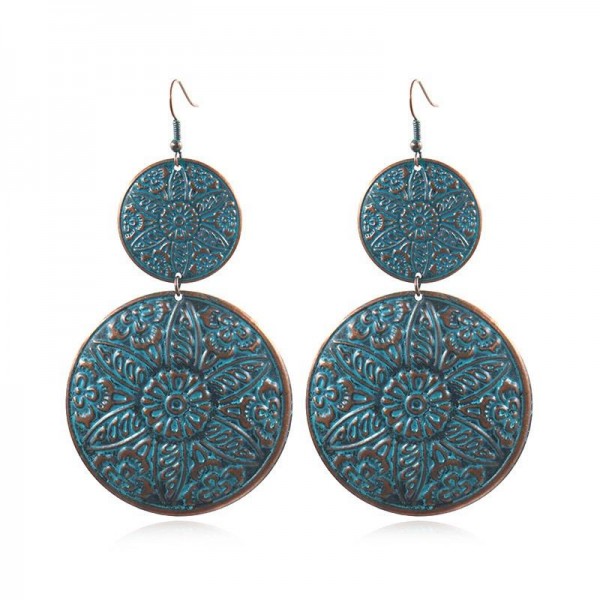 Retro Sculpture Double Round Drop Earring Noble Women Earrings